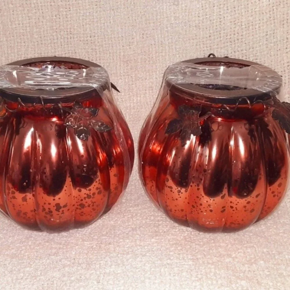 Autumn Essence Large Gourd Mercury Glass Tealight Candle Holder Set
